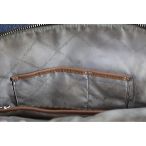 Michael Kors Backpack Womens Medium Brown MK Logo Monogram Leather Trim Zip - Picture 6 of 8